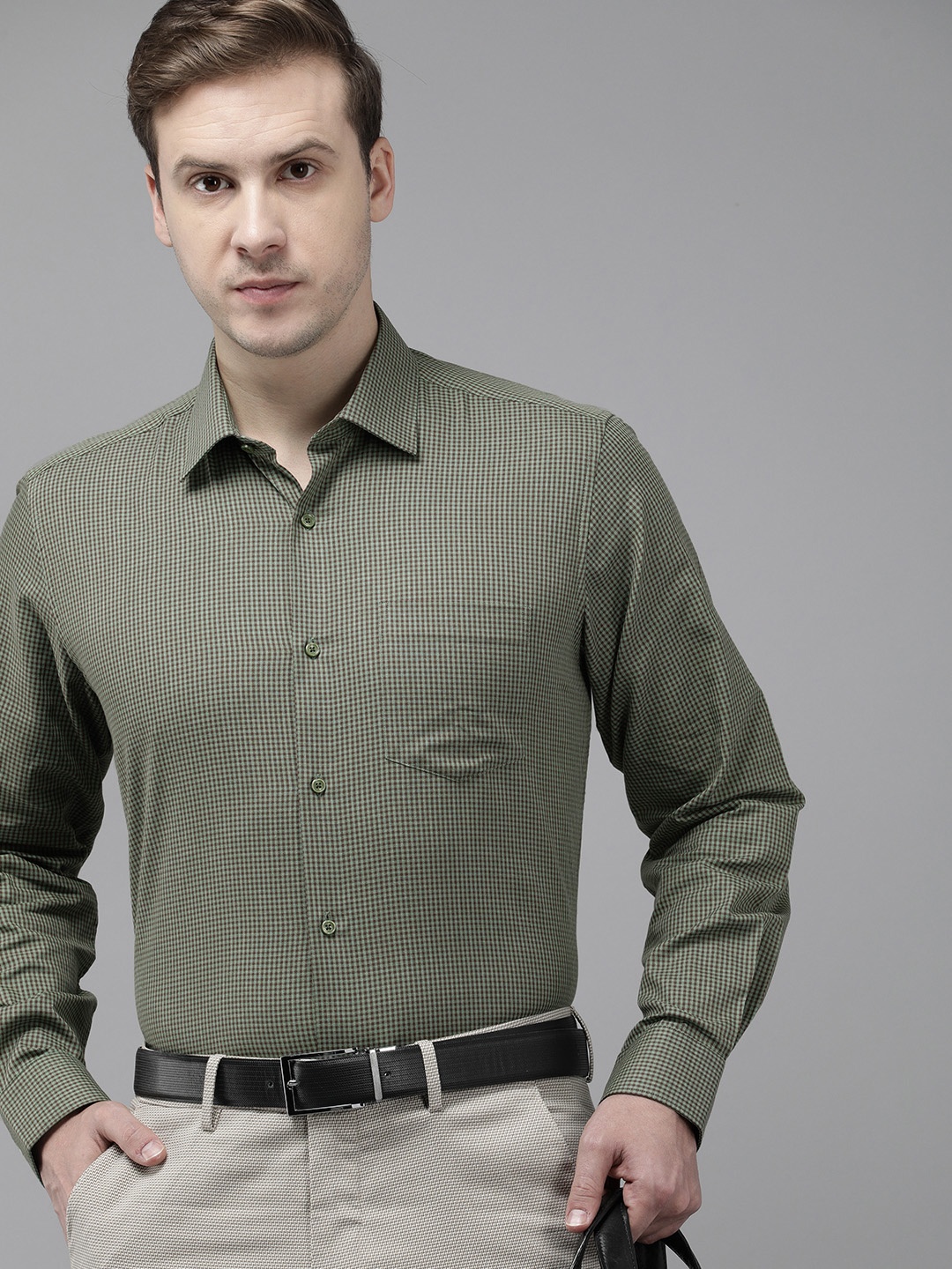 

Van Heusen Pure Cotton Checked Custom Fit Formal Shirt, Green