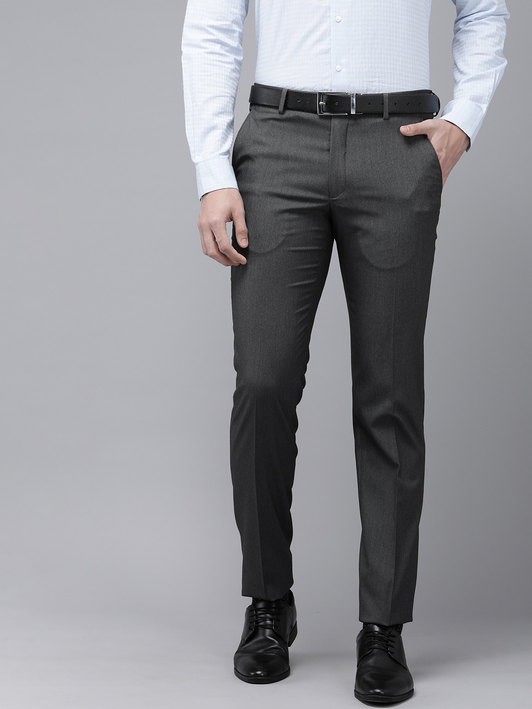 

Van Heusen Men Slim Fit Mid-Rise Formal Trousers, Charcoal