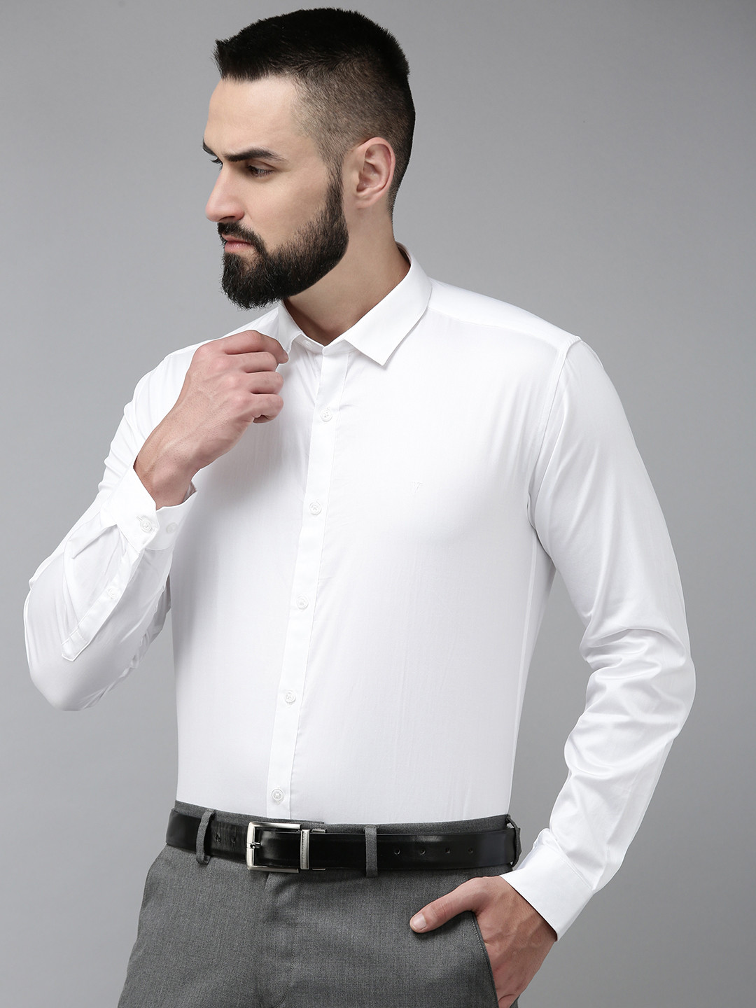 

V Dot Pure Cotton Slim Fit Formal Shirt, White