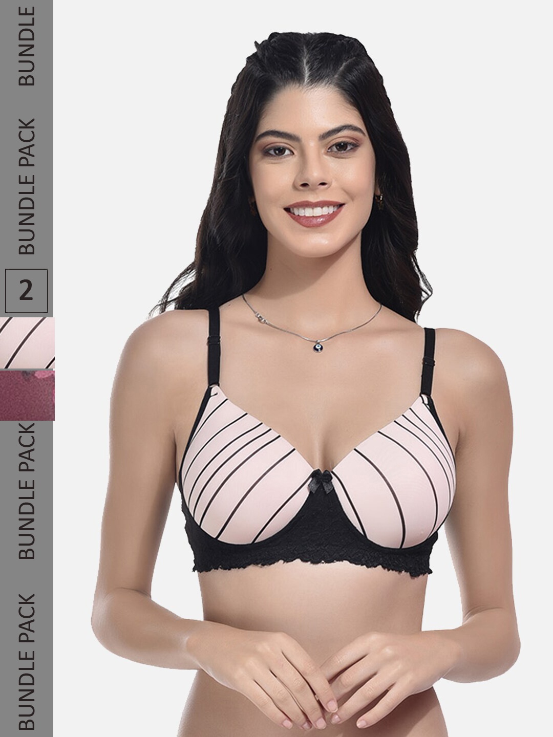 

StyFun Pack Of 2 Printed Full Coverage Lightly Padded Everyday Bra All Day Comfort, Pink