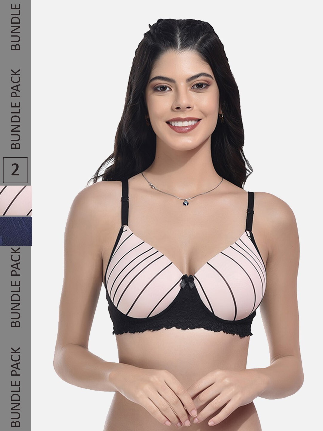 

StyFun Pack Of 2 Printed Full Coverage Lightly Padded Everyday Bra All Day Comfort, Pink
