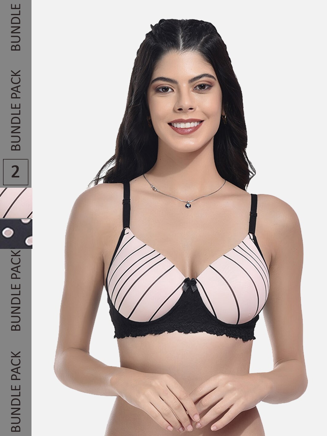 

StyFun Pack Of 2 Printed Full Coverage Lightly Padded Everyday Bra All Day Comfort, Pink