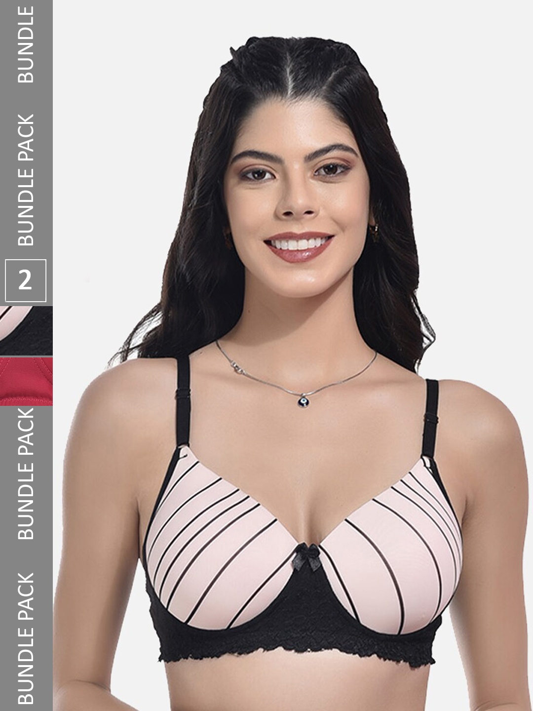 

StyFun Pack Of 2 Printed Full Coverage Lightly Padded Everyday Bra All Day Comfort, Pink