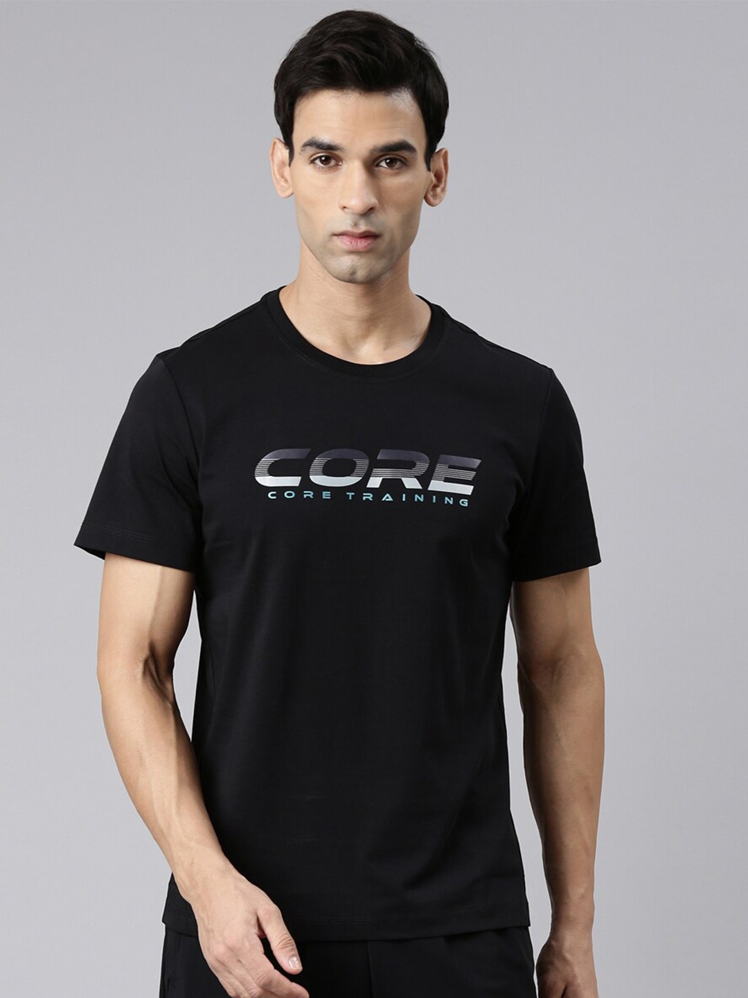 Xtep Typography Printed Round Neck Regular Fit Sports T-shirt, Black