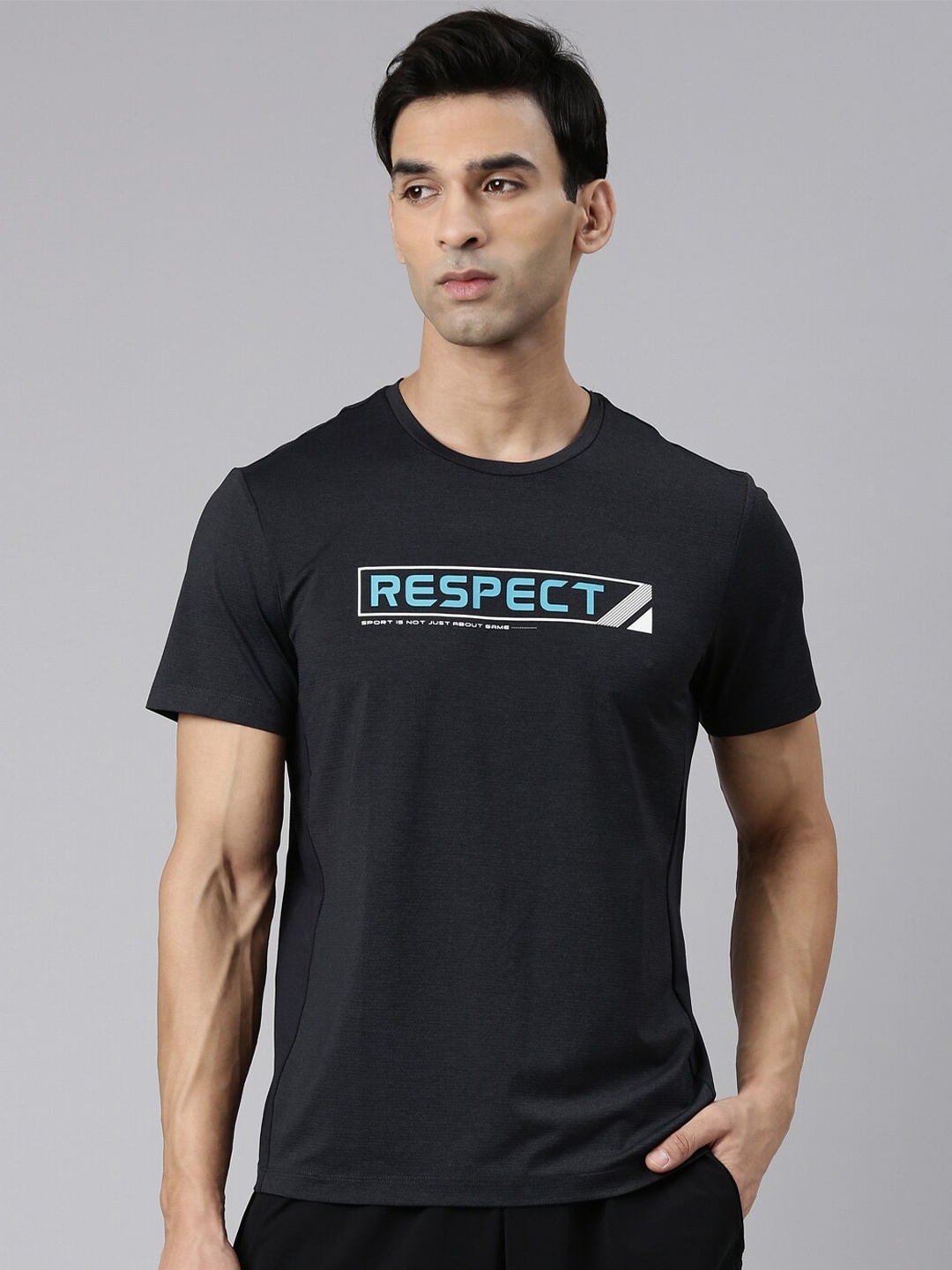 

Xtep CoolCell Typography Printed Round Neck Cotton Regular T-shirt, Black