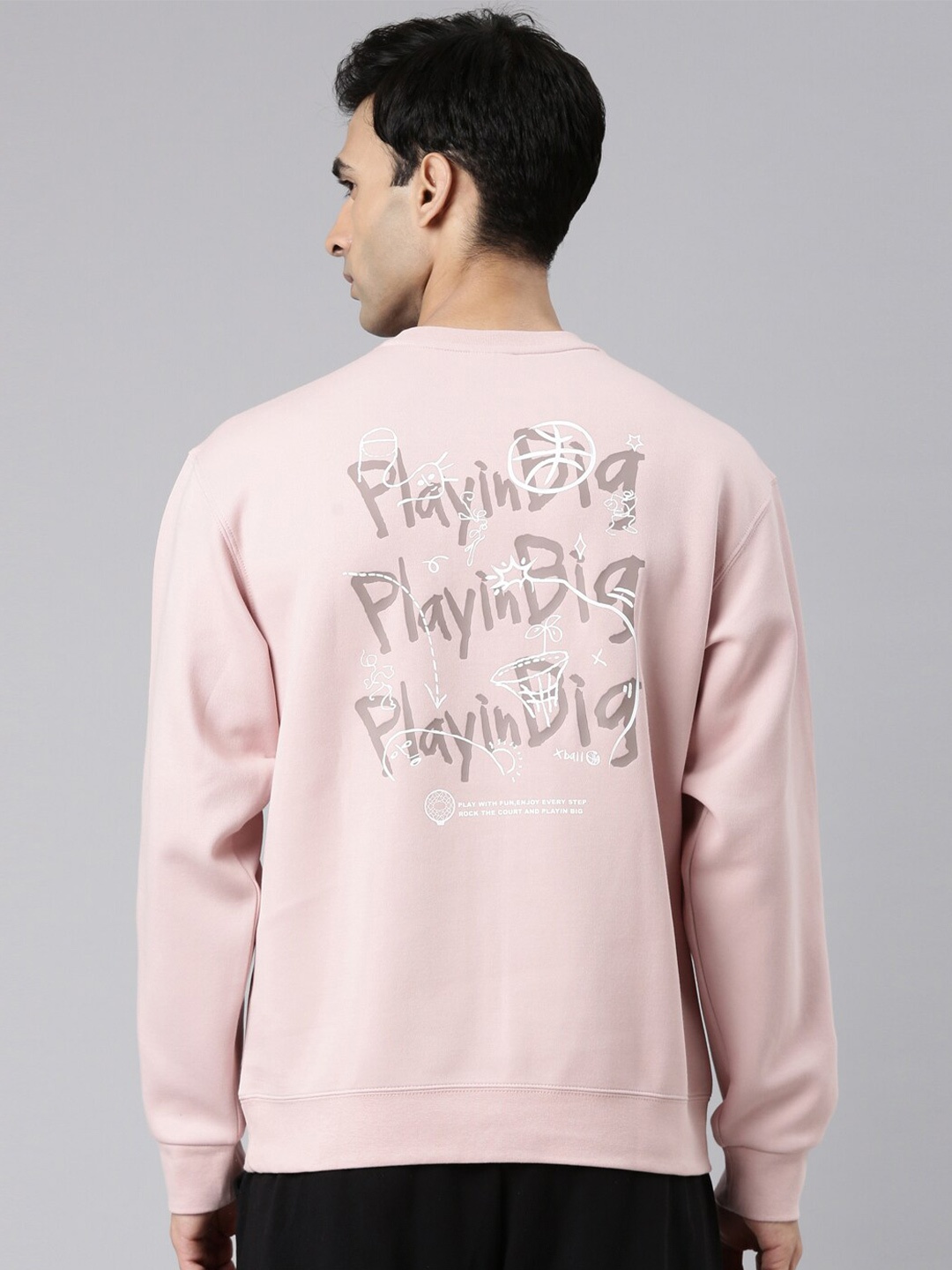 

Xtep Typography Printed Round Neck Sweatshirt, Pink