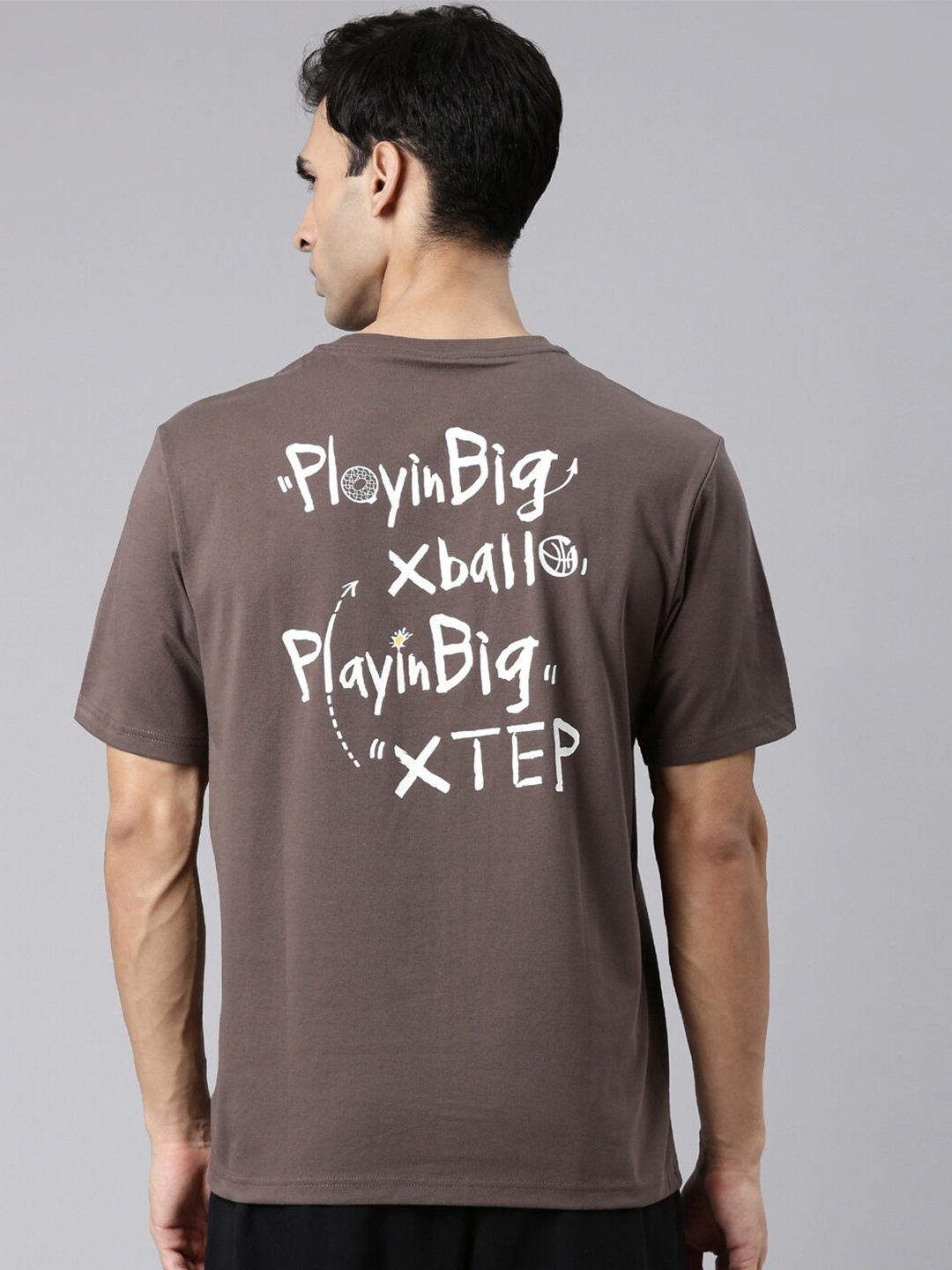 Xtep Typography Printed Round Neck Cotton Regular T-shirt, Brown