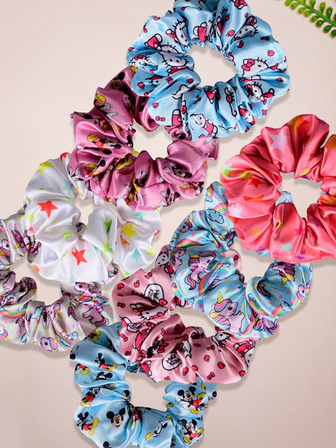 

OOMPH Set Of 8 Printed Ponytail Holders, Pink