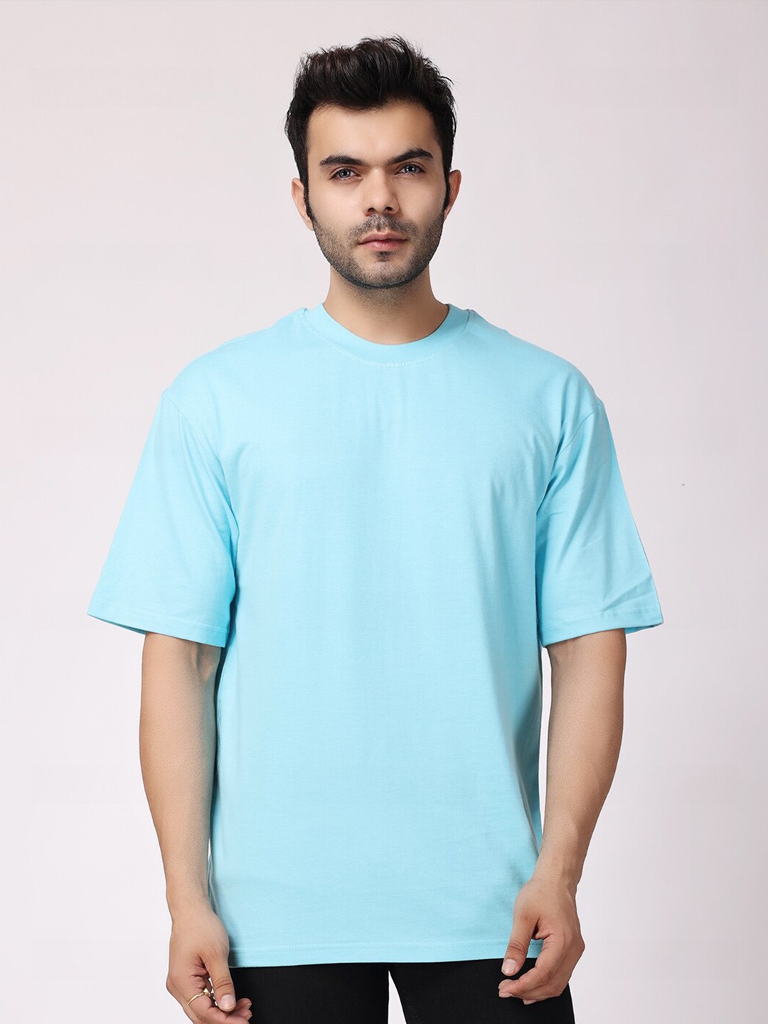 

The Label Bar Drop Shoulder Sleeves Loose Fit Cotton T-shirt, Blue