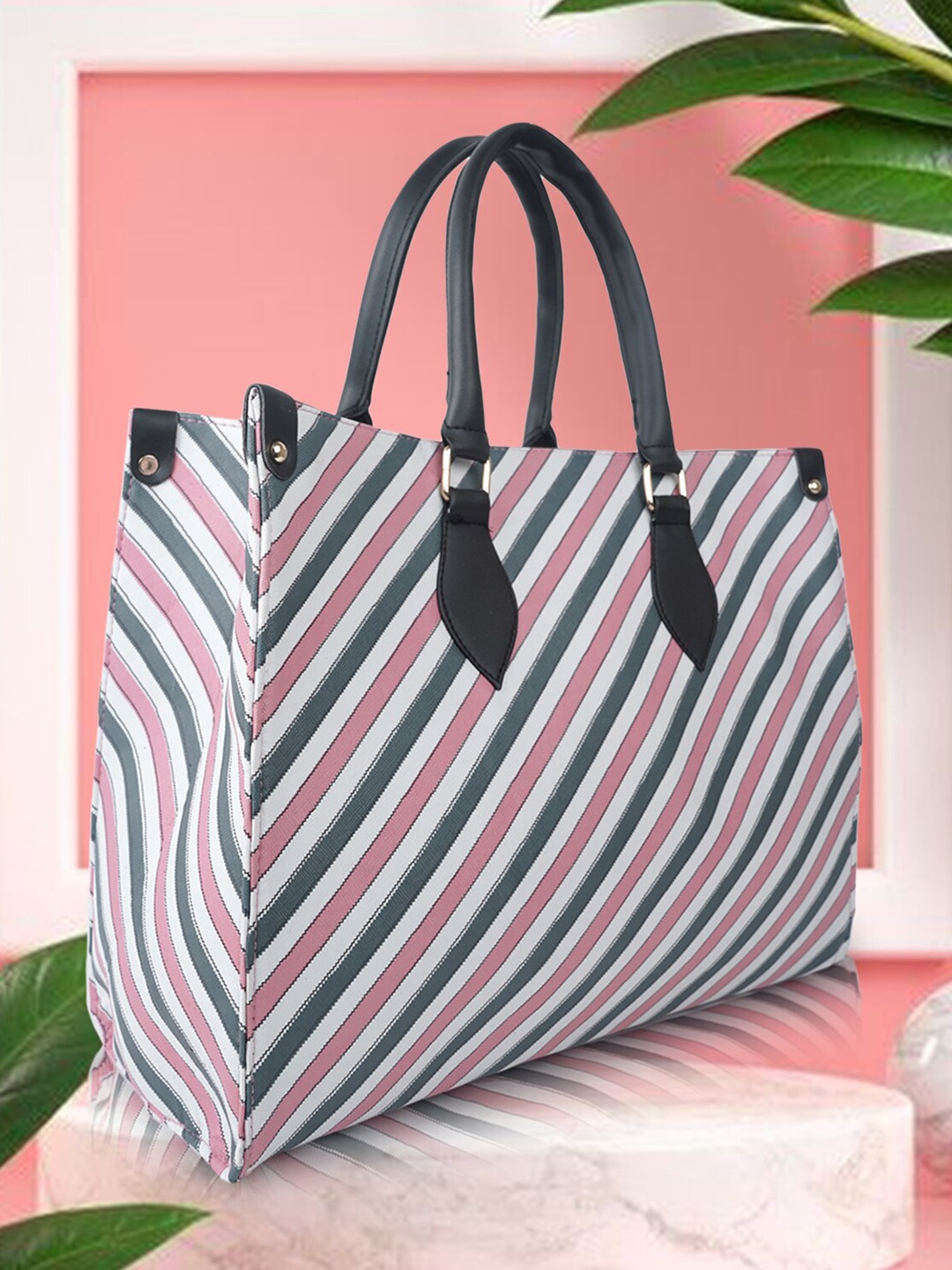 

FARGO Striped Structured Tote Bag, White