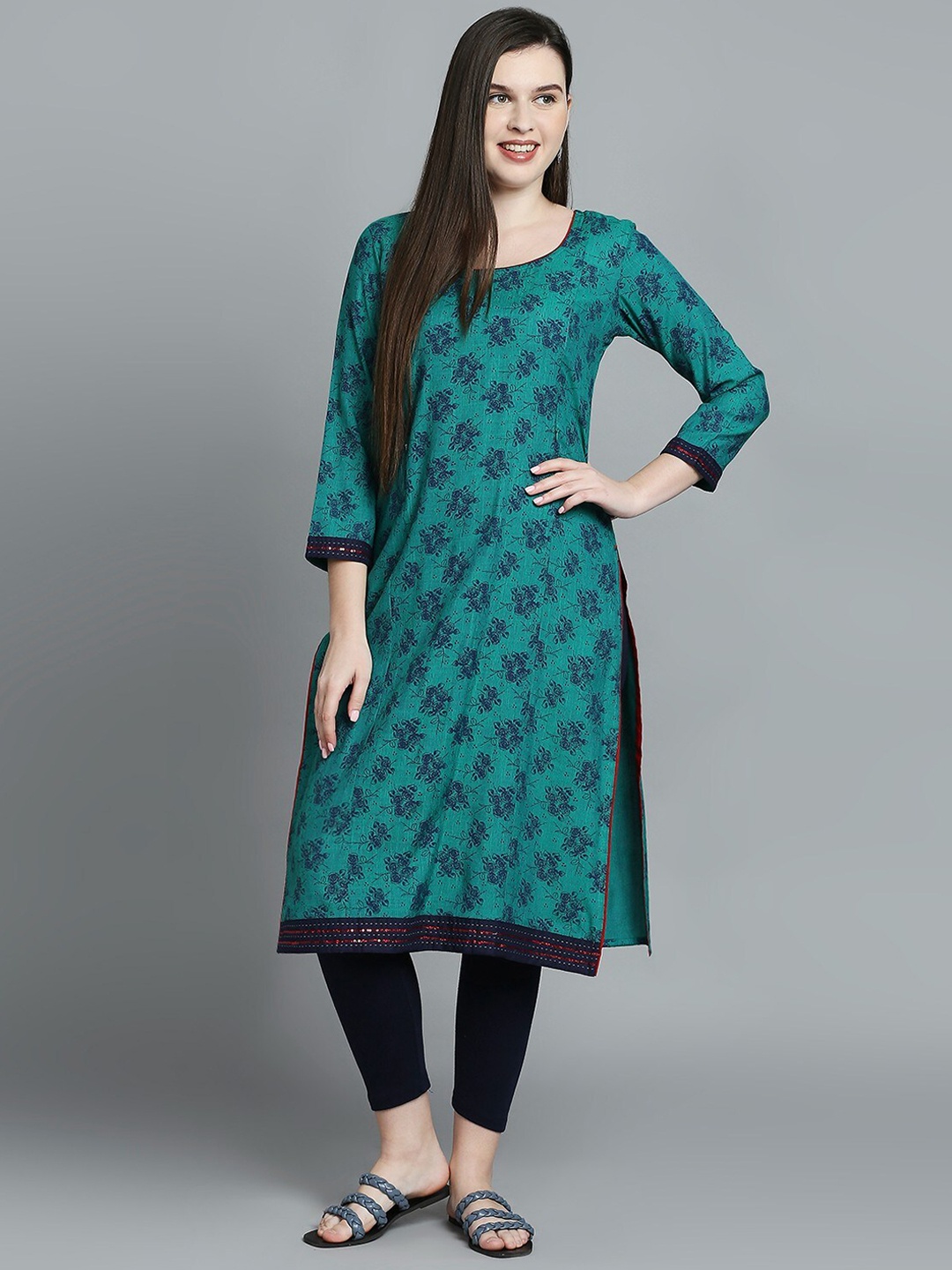 

True Shape Floral Printed Maternity Feeding Kurta, Teal