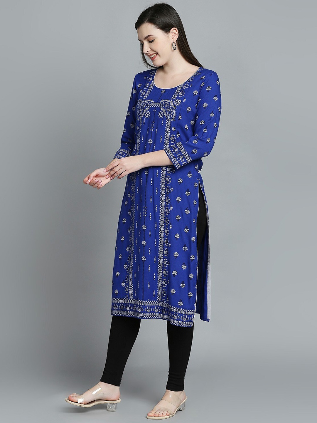 True Shape Floral Printed Maternity Feeding Kurta, Blue