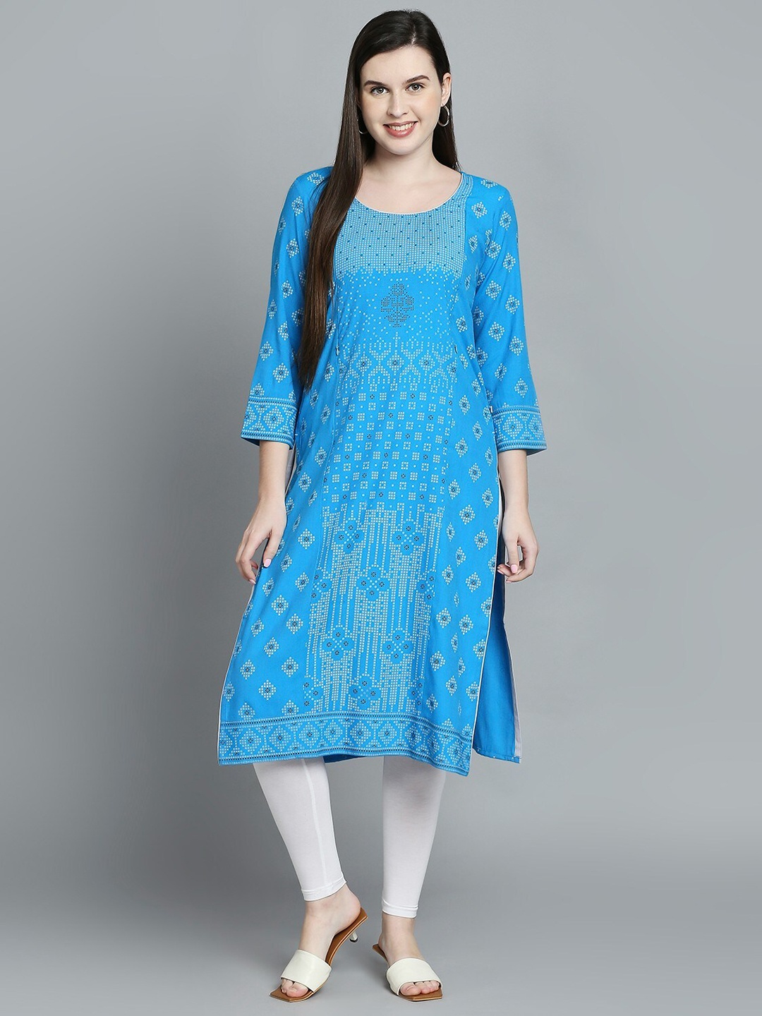 

True Shape Ethnic Motif Printed Maternity Feeding Kurta, Blue