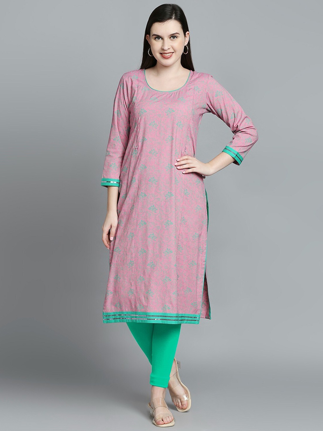 

True Shape Floral Printed Maternity Feeding Kurta, Pink