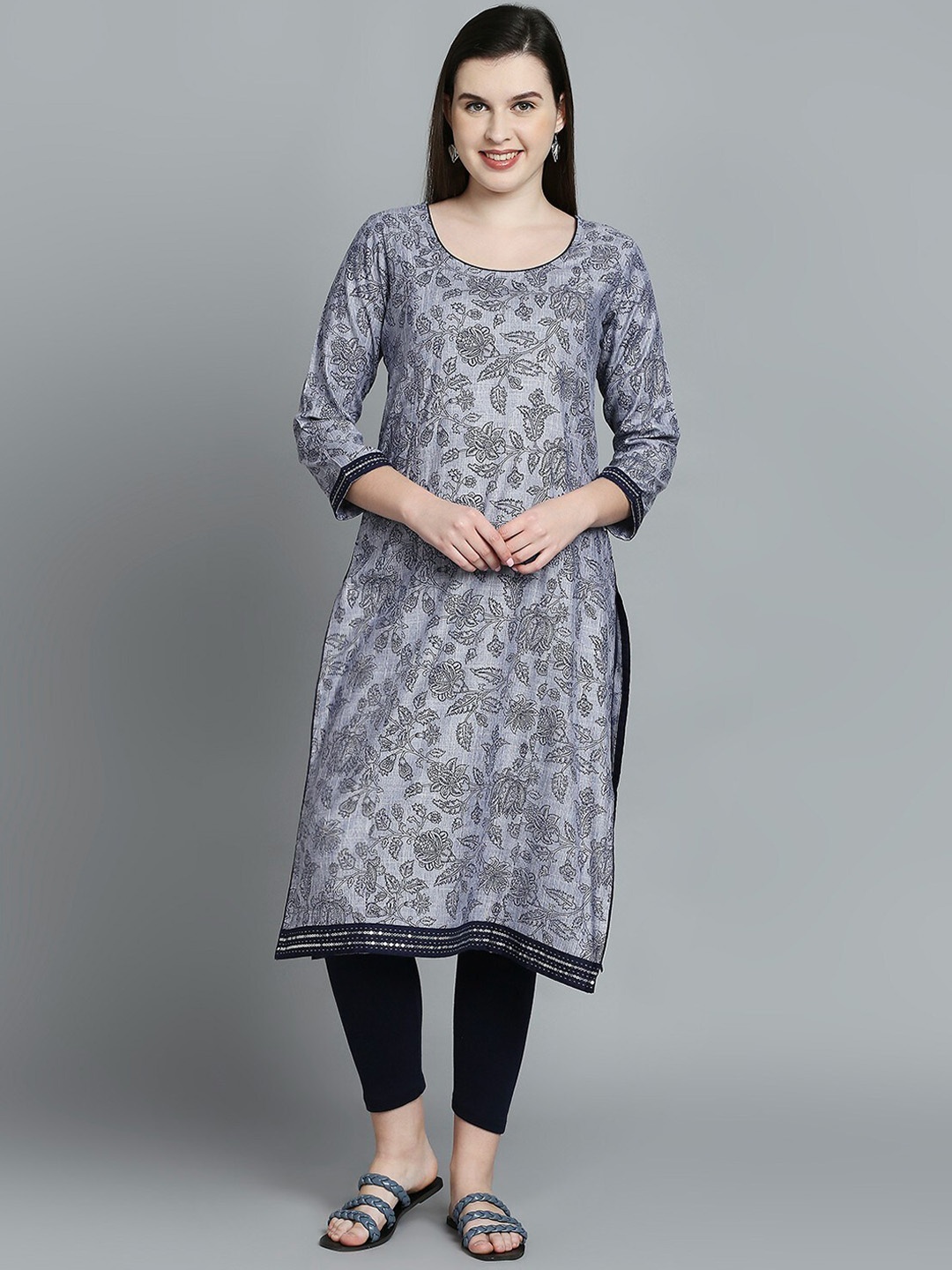 

True Shape Floral Printed Maternity Feeding Kurta, Grey