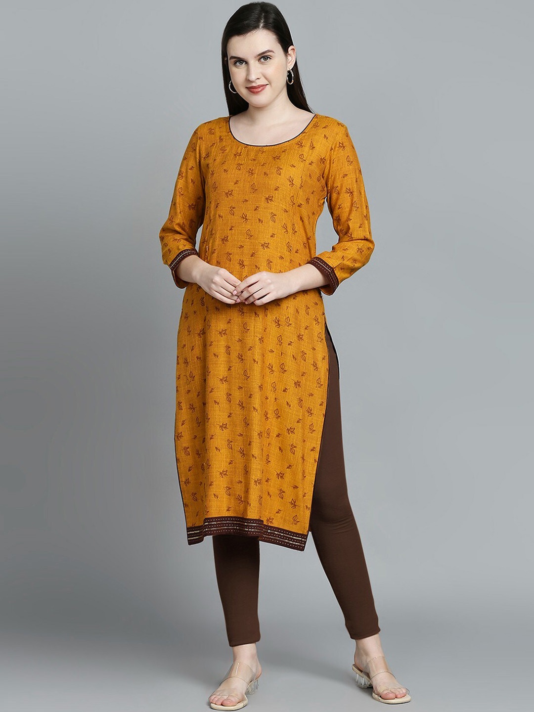 

True Shape Floral Printed Maternity Feeding Kurta, Mustard