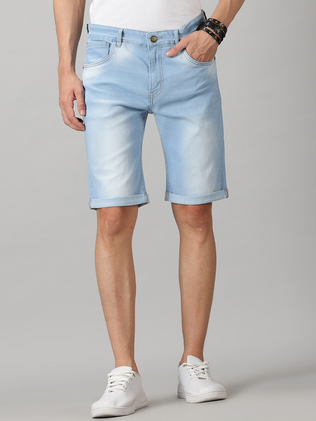 VUDU Men Slim Fit Washed Denim Shorts, Blue
