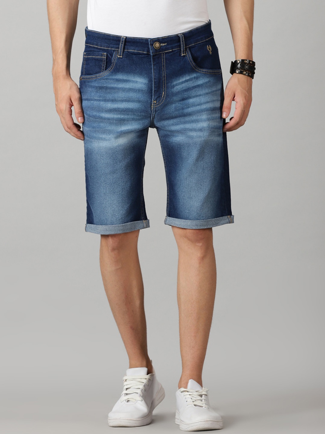 

VUDU Men Washed Slim Fit Denim Shorts, Navy blue