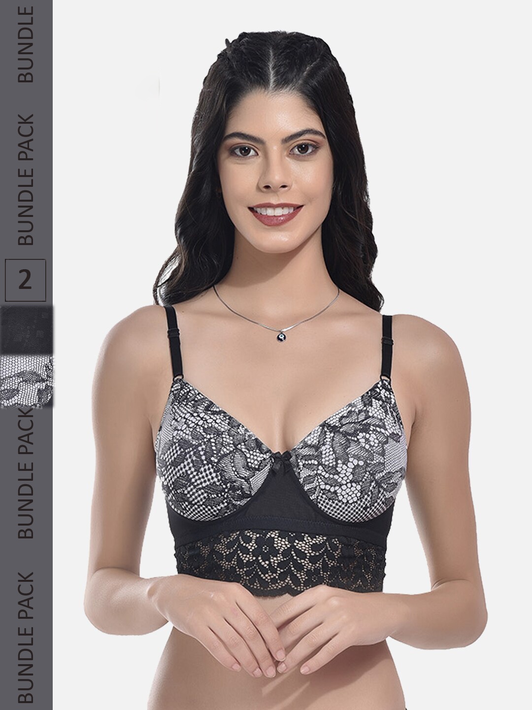 

StyFun Pack Of 2 Printed Full Coverage Lightly Padded Everyday Bra All Day Comfort, Black