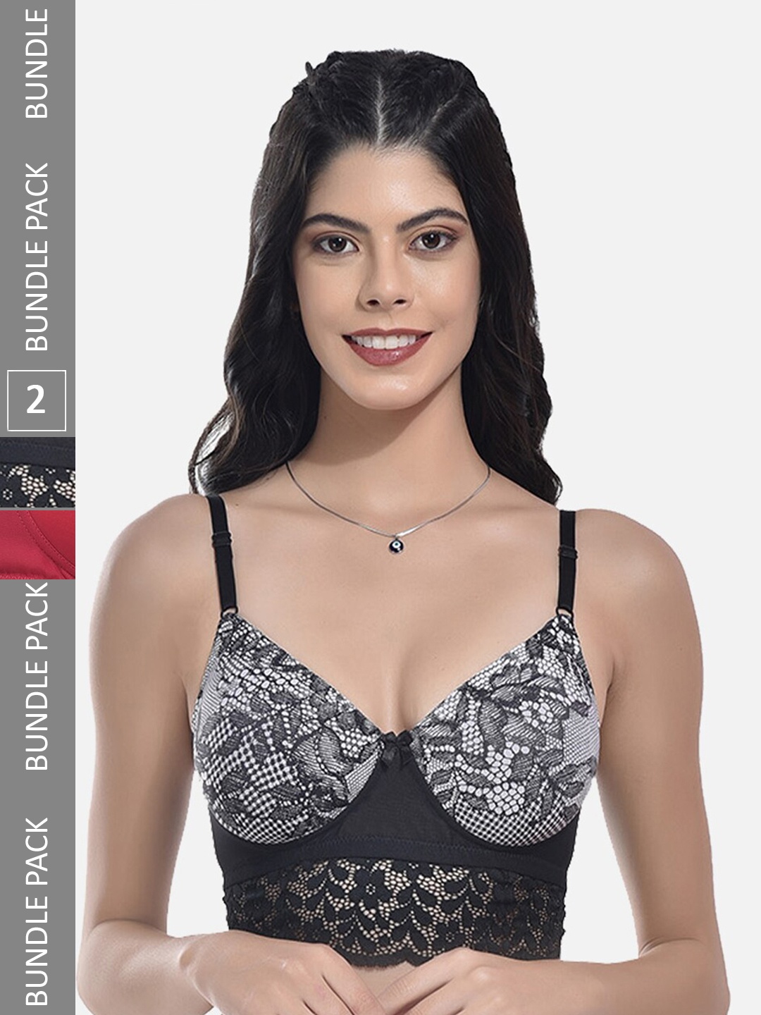 

StyFun Pack Of 2 Self Design Full Coverage Lightly Padded All Day Comfort Bra, Black