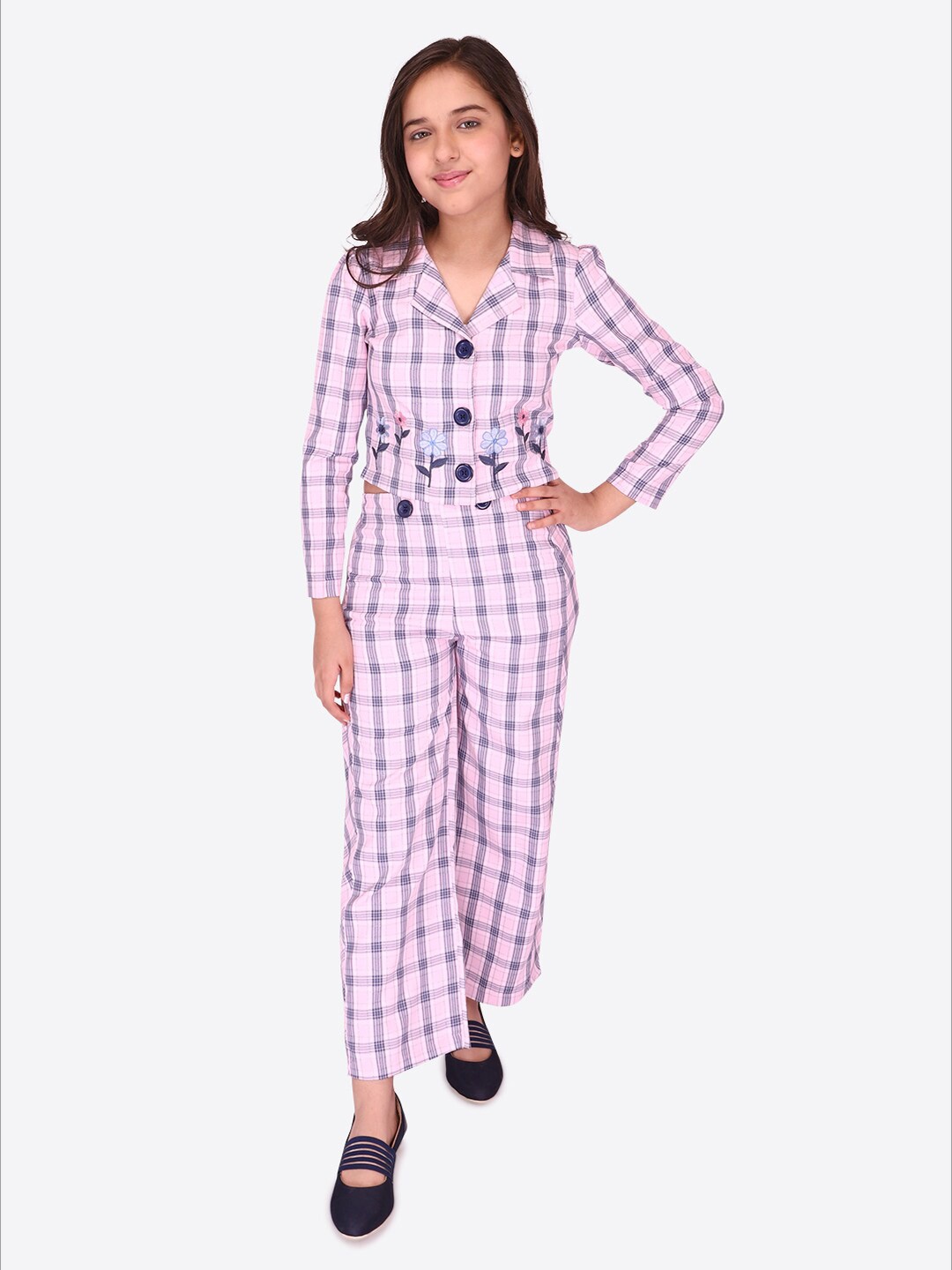 

CUTECUMBER Girls Checked Shirt with Trousers, Pink