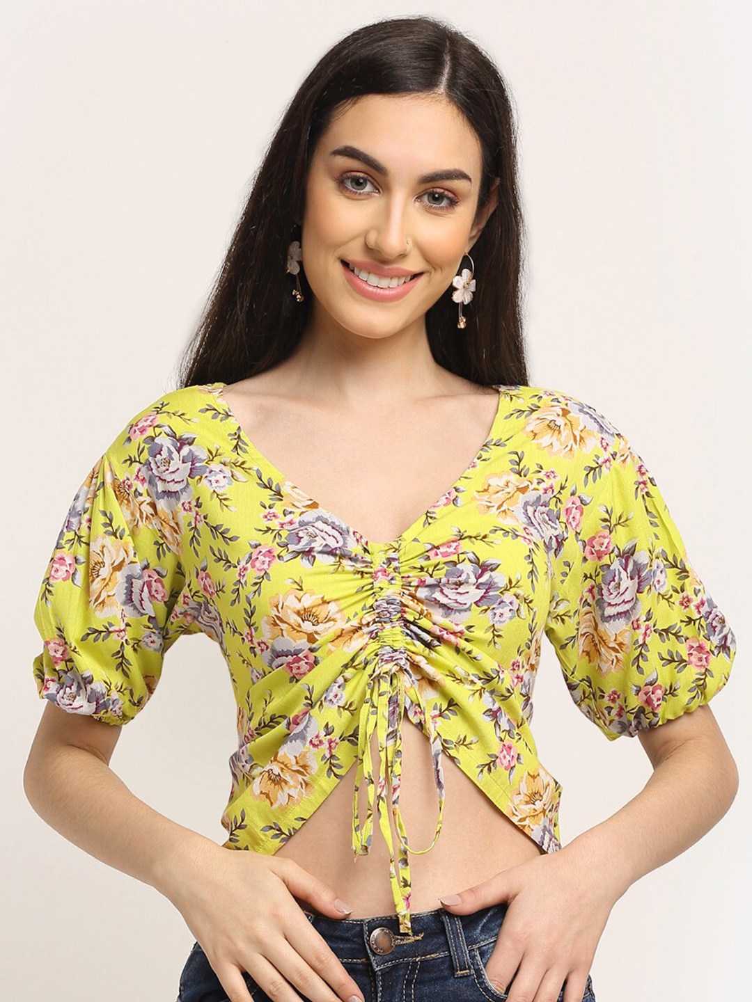 

BAESD Floral Print Styled Back Top, Green