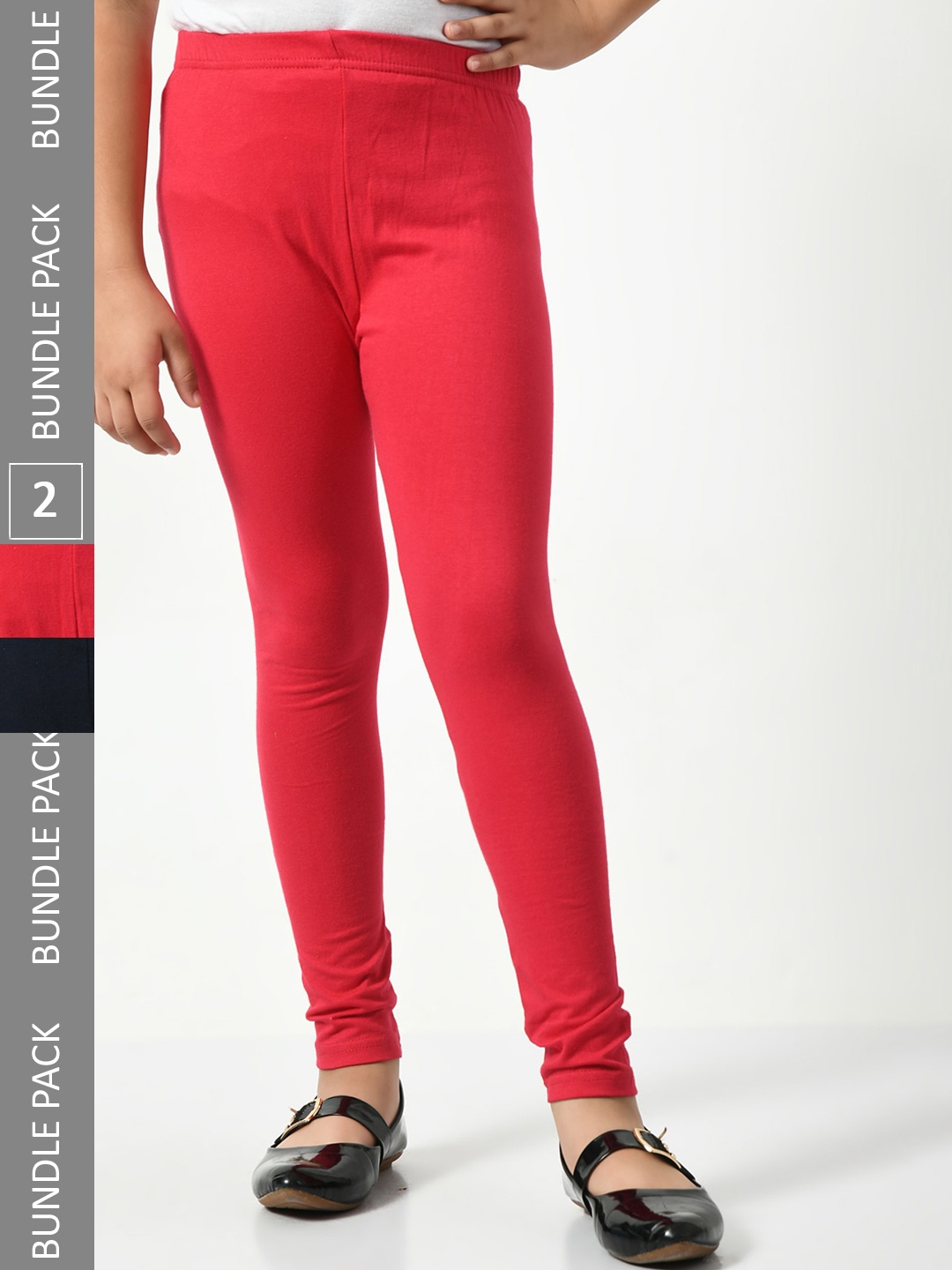 

BAESD Girls Pack Of 2 Churidar Length Cotton Lycra Leggings, Red