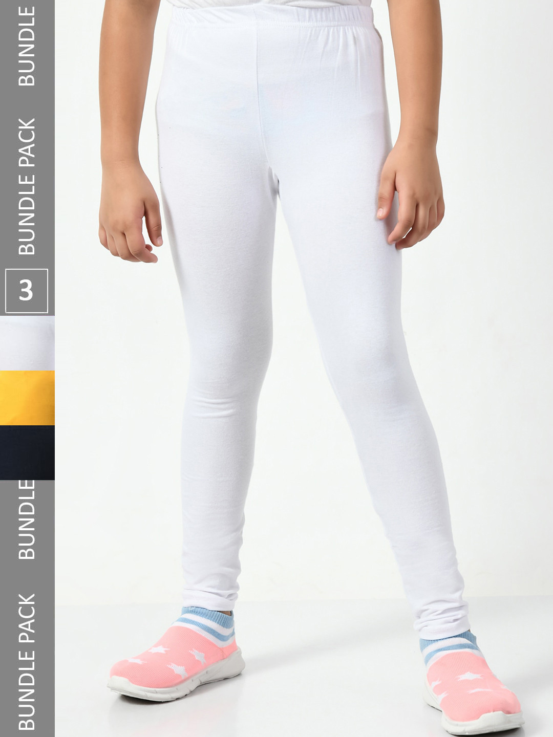 

BAESD Girls Pack of 3 Churidar-LengthLeggings, White
