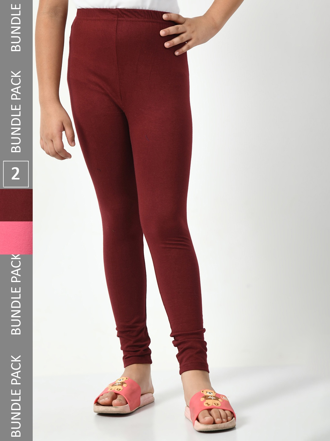 

BAESD Girls Pack Of 2 Churidar-Length Leggings, Maroon