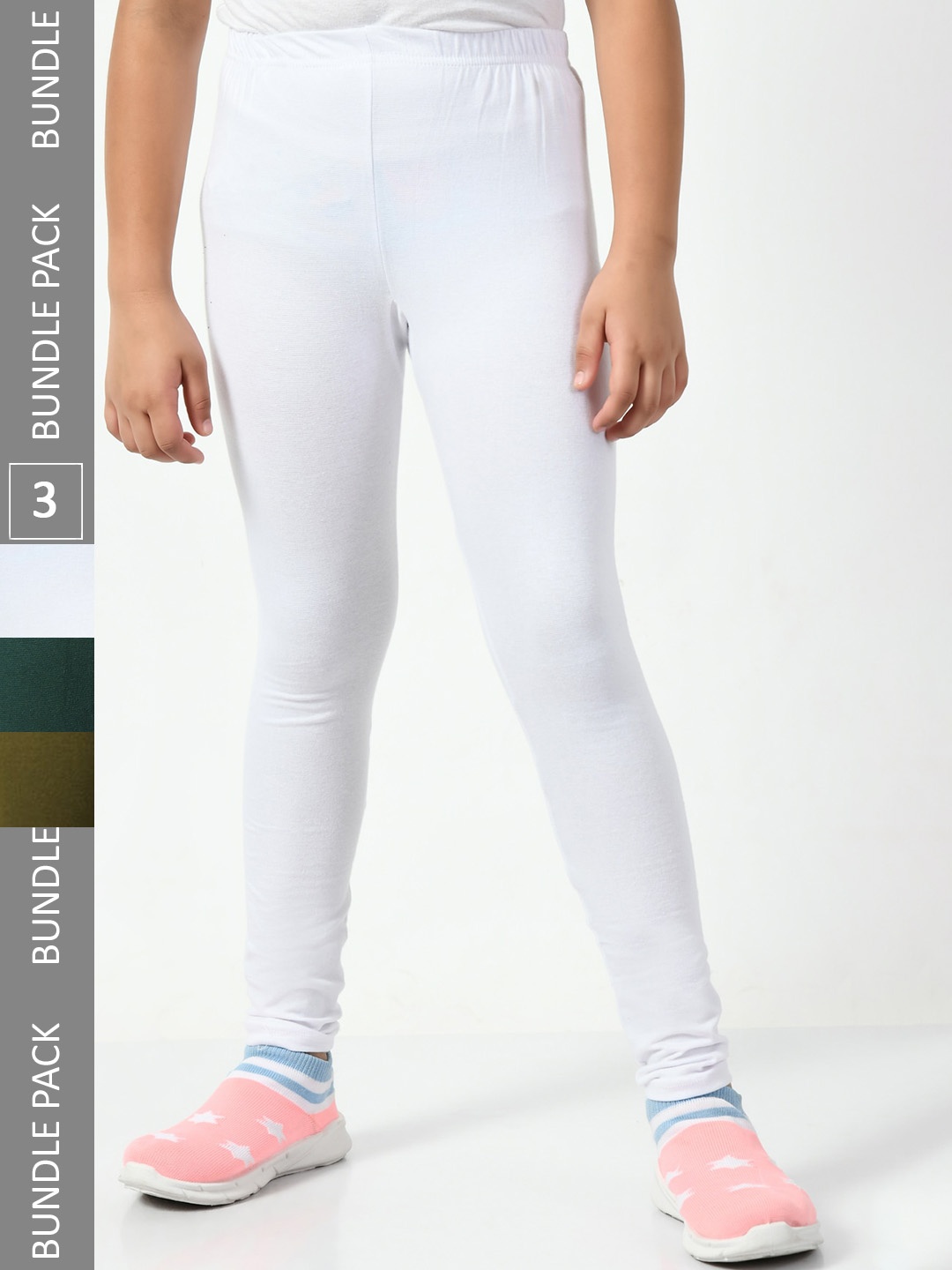 

BAESD Girls Pack of 3 Cotton Churidar-Length Leggings, White