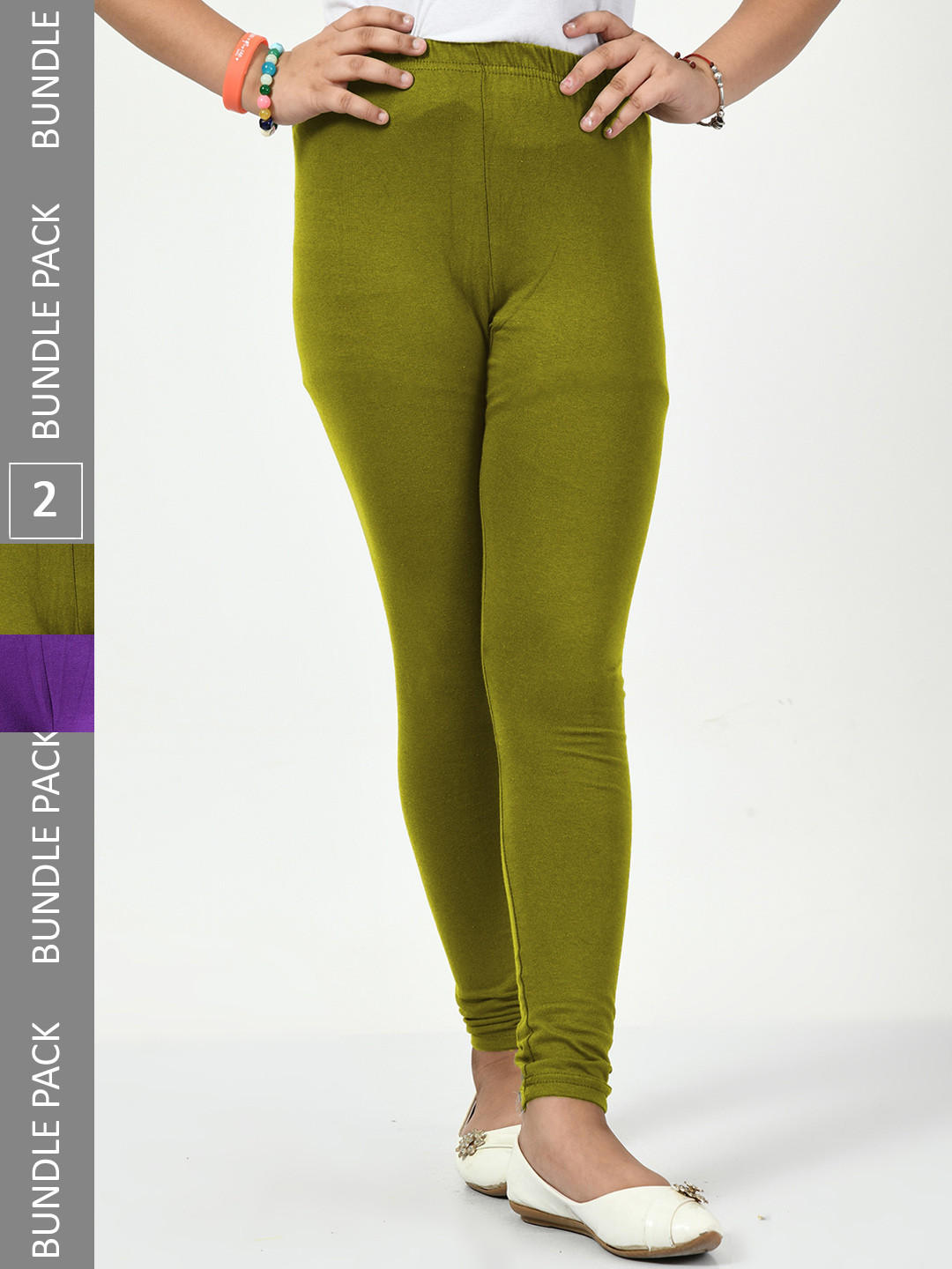 

BAESD Girls Pack of 2 Super Soft Churidar Length Leggings, Olive