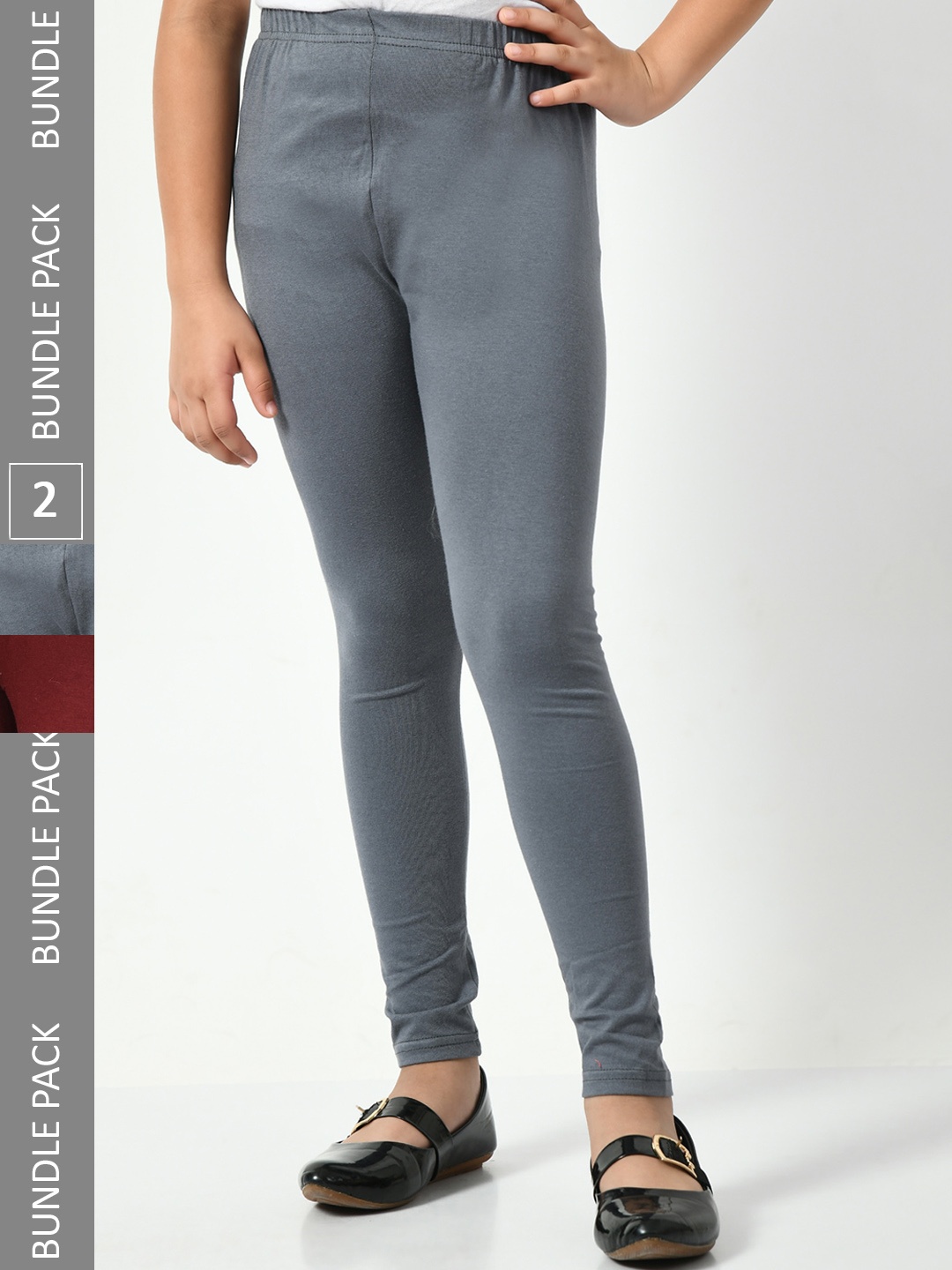 

BAESD Girls Pack Of 2 Churidar Length Cotton Leggings, Grey