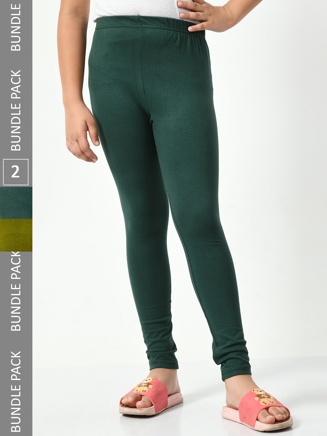 

BAESD Girls Pack Of 2 Super Soft Cotton Churidar-Length Leggings, Green