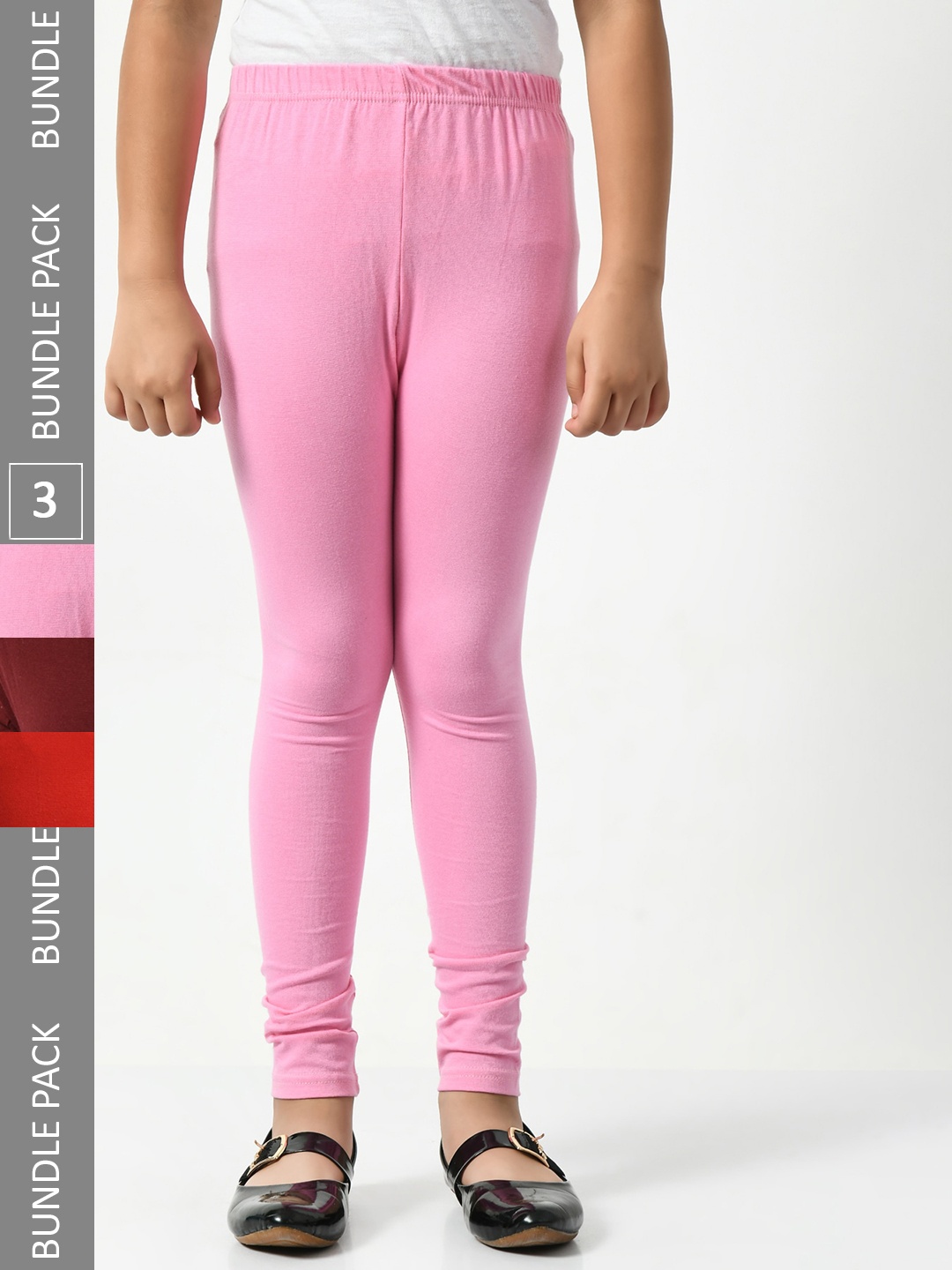 

BAESD Girls Pack Of 3 Churidar Length Cotton Leggings, Pink