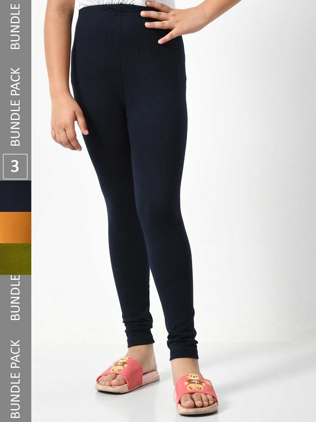 

BAESD Girls Pack of 3 Churidar-Length Leggings, Navy blue