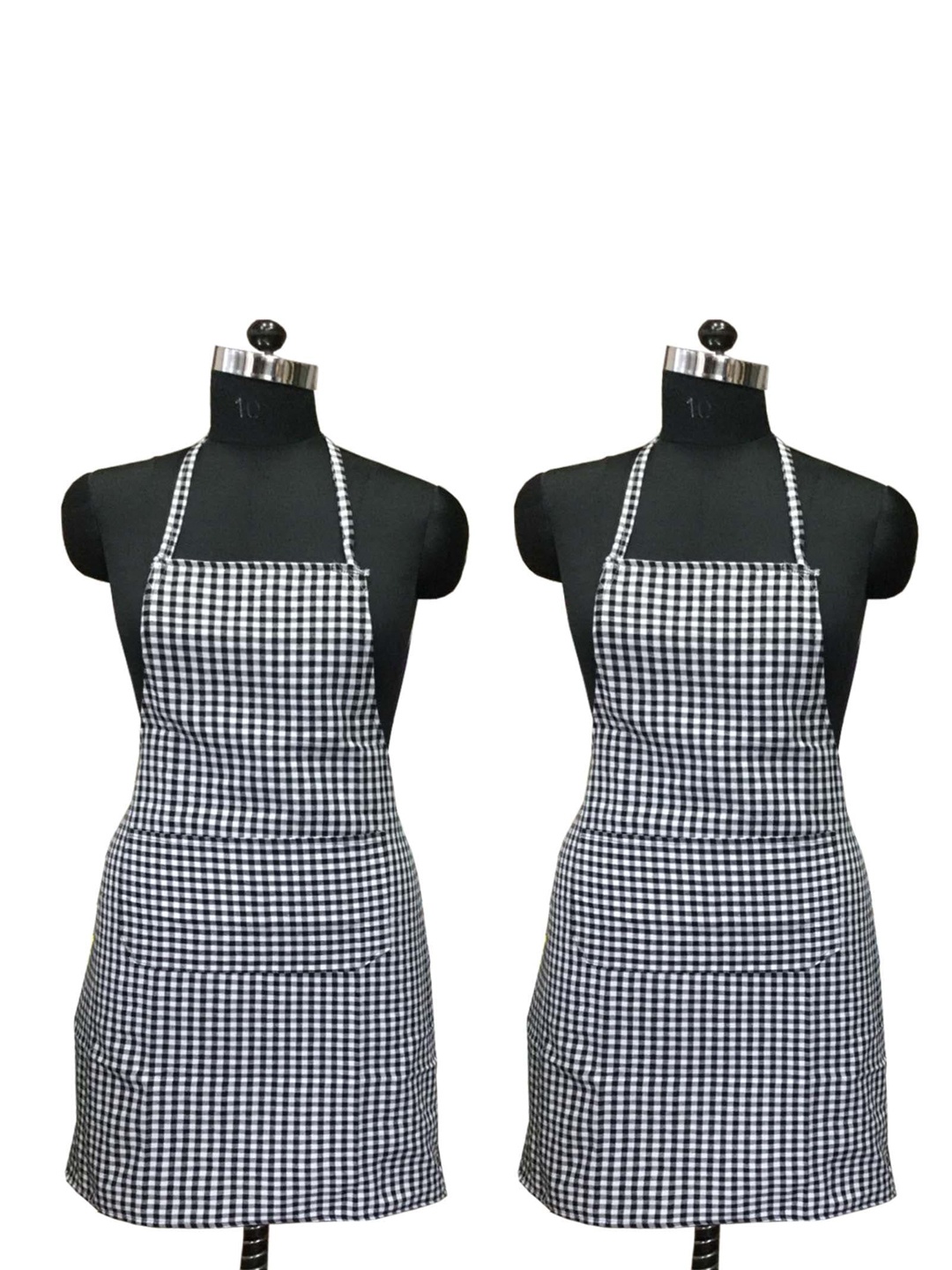 

Lushomes Black & White 2-Pieces Checked Cotton Waterproof Apron