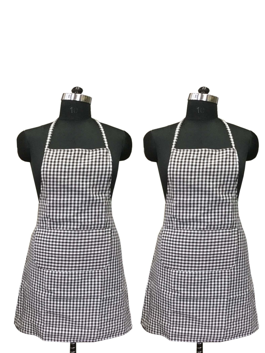 

Lushomes Brown 2-Pieces Checked Cotton Aprons, White