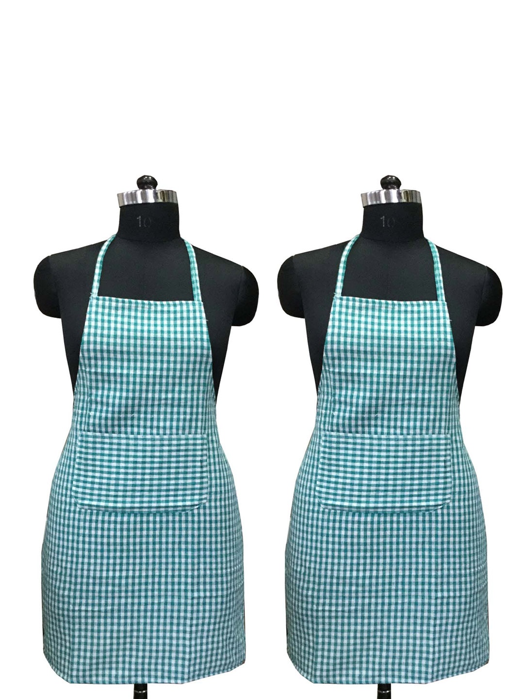 

Lushomes Green & White 2-Pieces Checked Waterproof Cotton Apron With Pocket