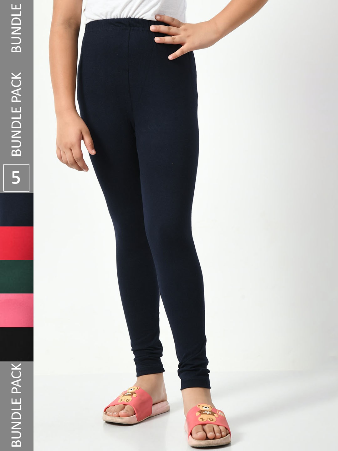 

BAESD Girls Pack Of 5 Churidar-length Leggings, Navy blue