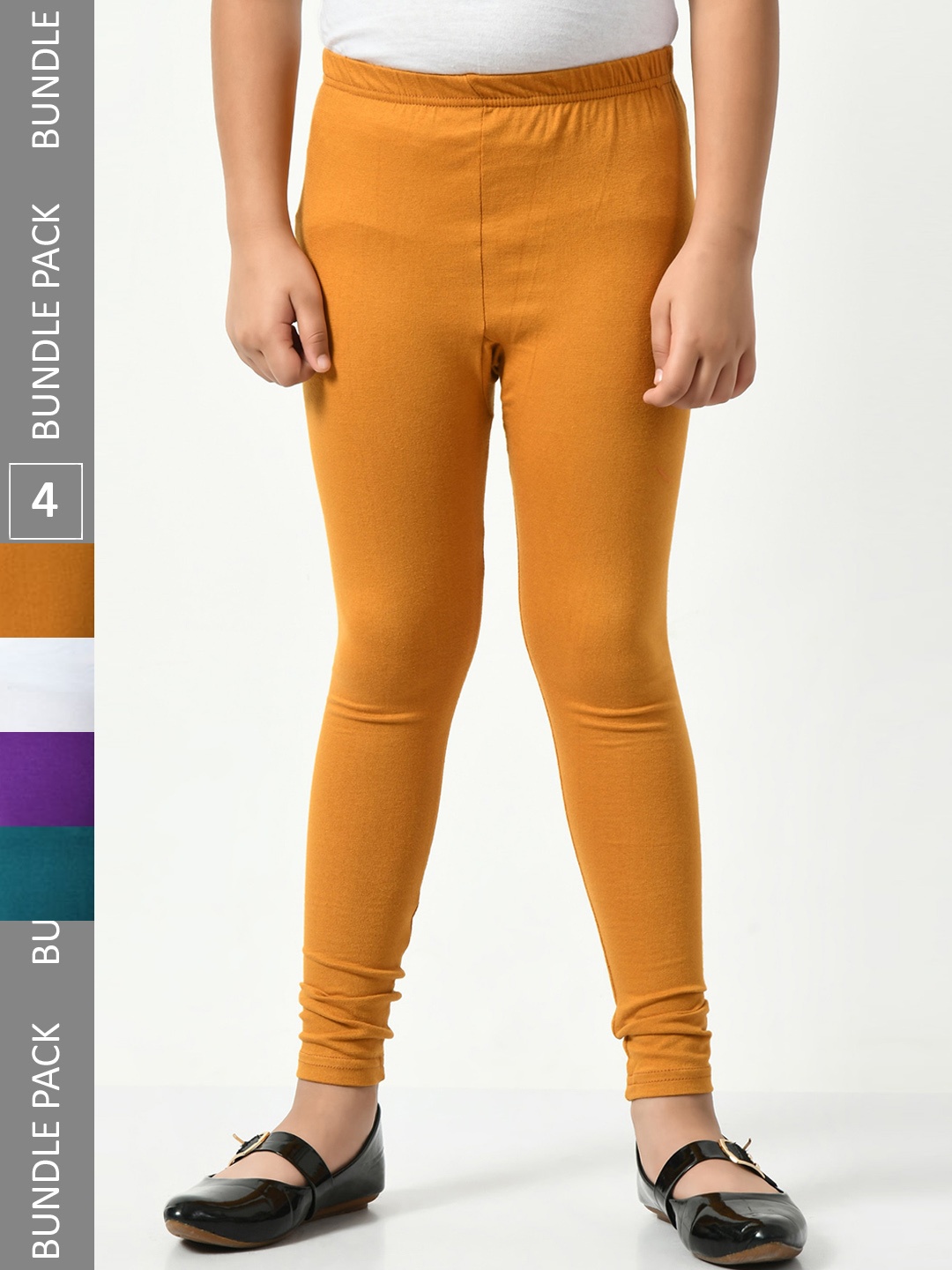 

BAESD Girls Pack Of 4 Churidar-Length Super Soft Cotton Lycra Leggings, Mustard