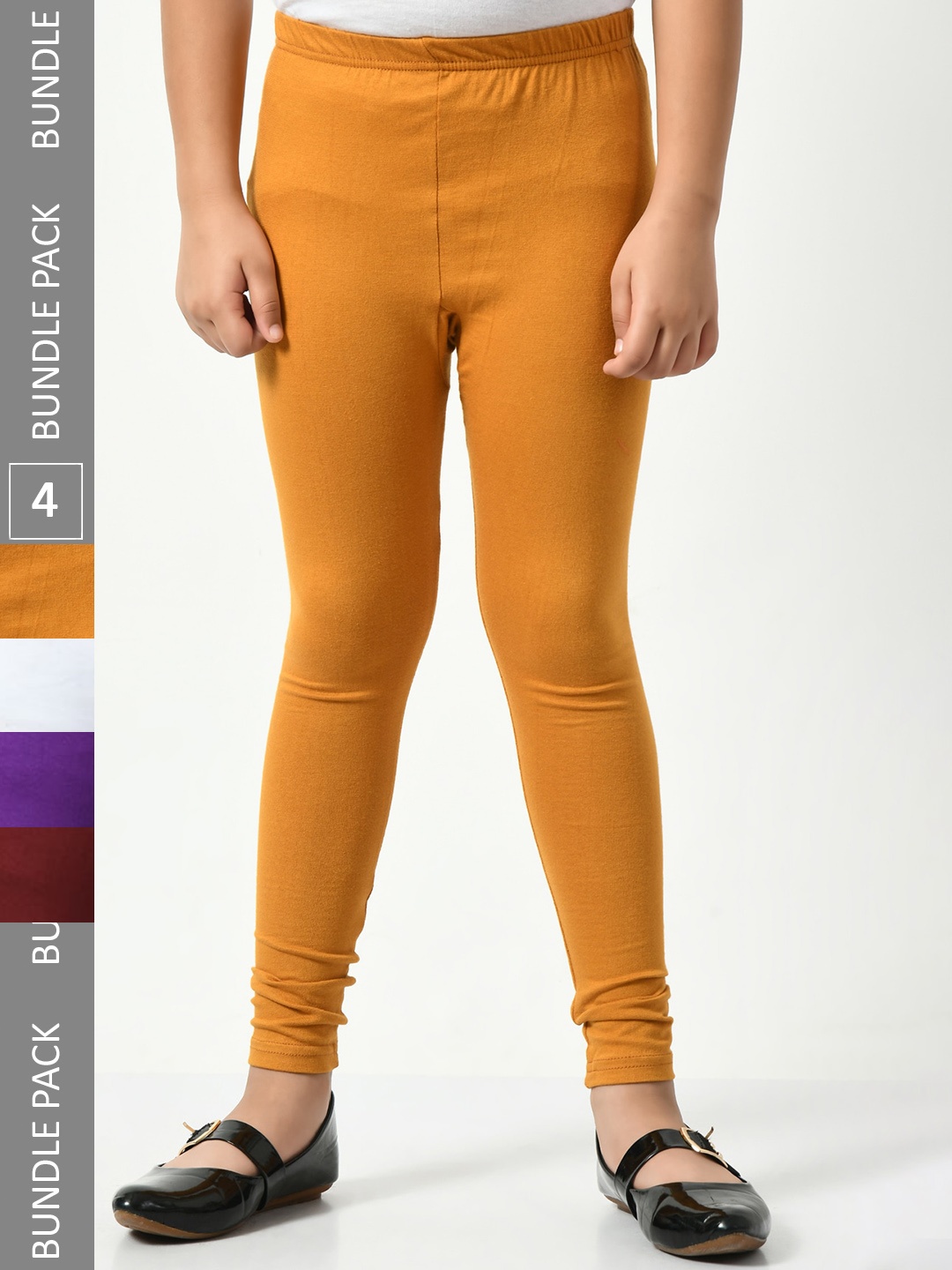 

BAESD Girls Pack Of 4 Churidar-Length Leggings, Mustard