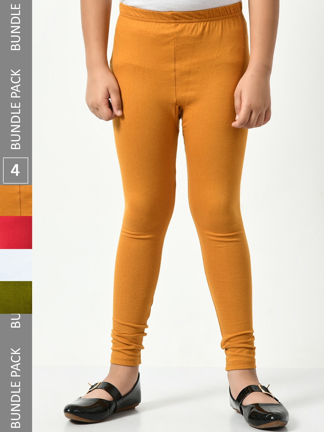 

BAESD Girls Pack Of 4 Ankle-Length Cotton Lycra Leggings, Mustard