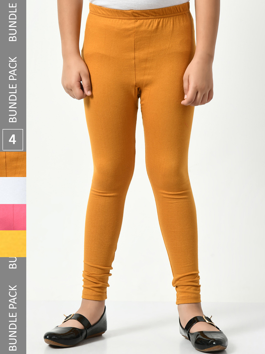 

BAESD Girls Pack of 4 Churidar-Length Leggings, Mustard