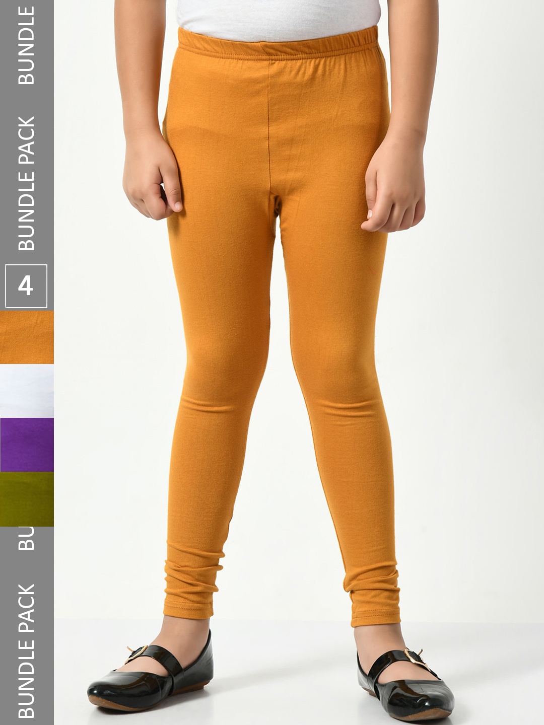 

BAESD Girls Pack Of 4 Churidar Length Cotton Leggings, Mustard