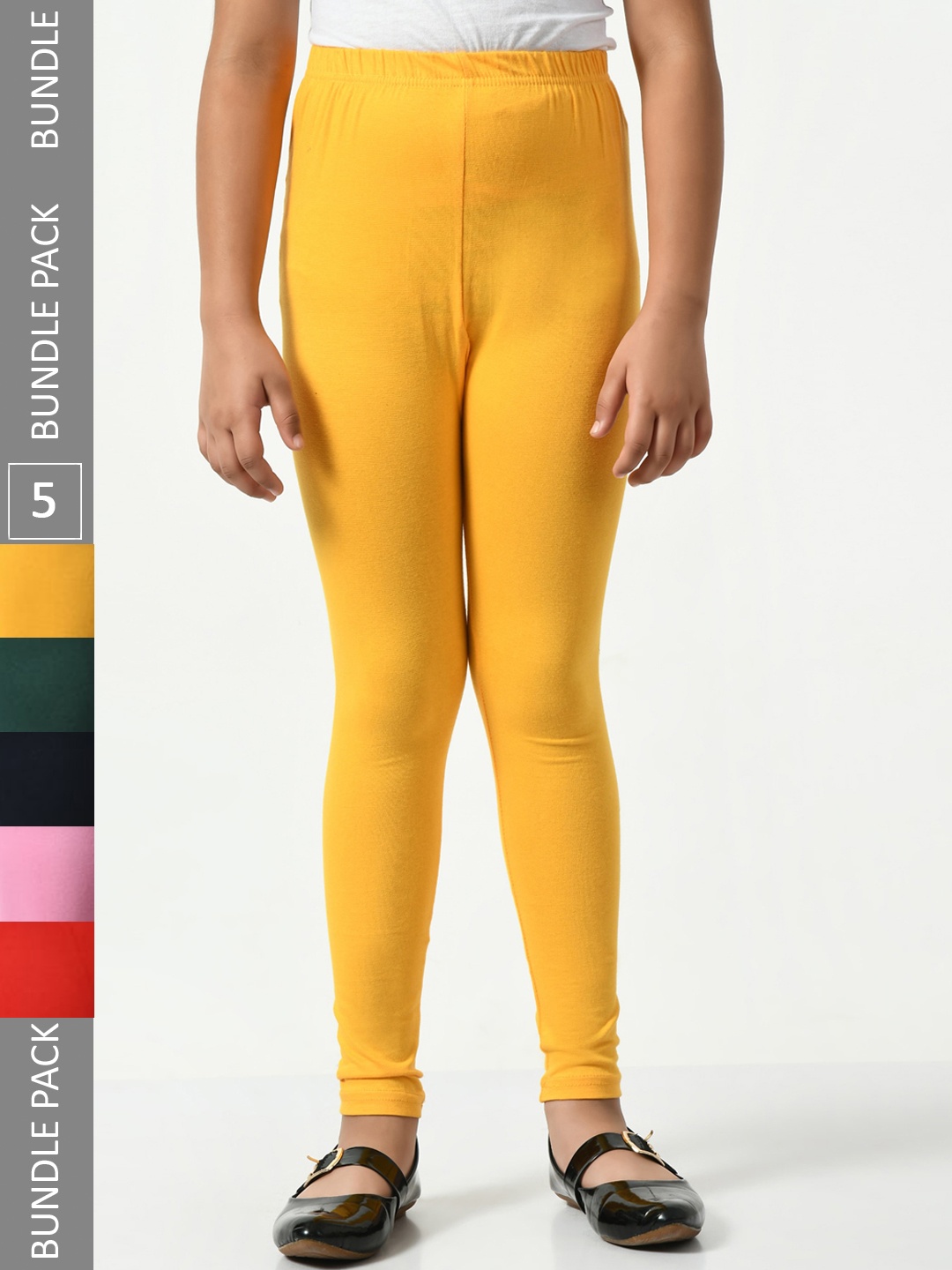 

BAESD Girls Pack Of 5 Churidar-length Cotton Lycra Leggings, Yellow