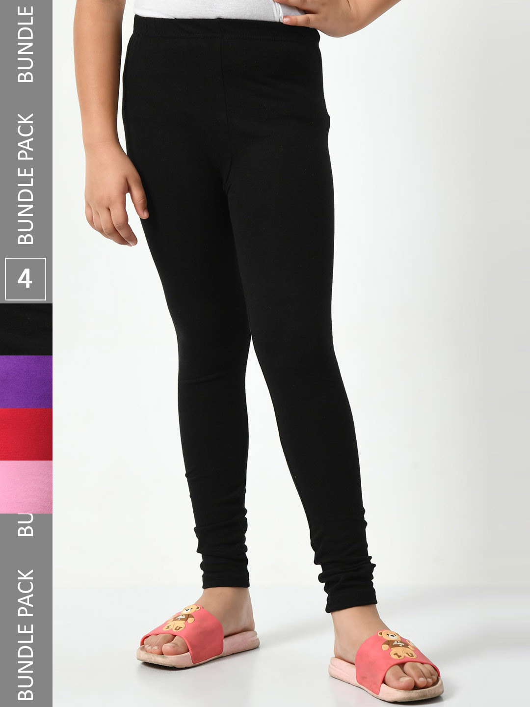 

BAESD Girls Pack Of 4 Super-Soft Churidar-Length Leggings, Pink