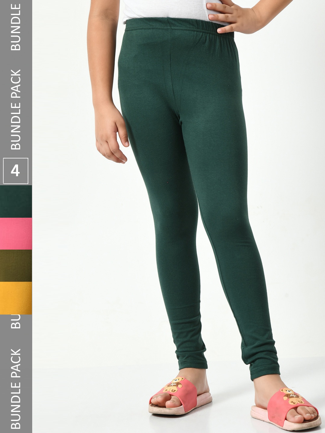 

BAESD Girls Pack Of 4 Churidar-Length Super Soft Cotton Lycra Leggings, Green