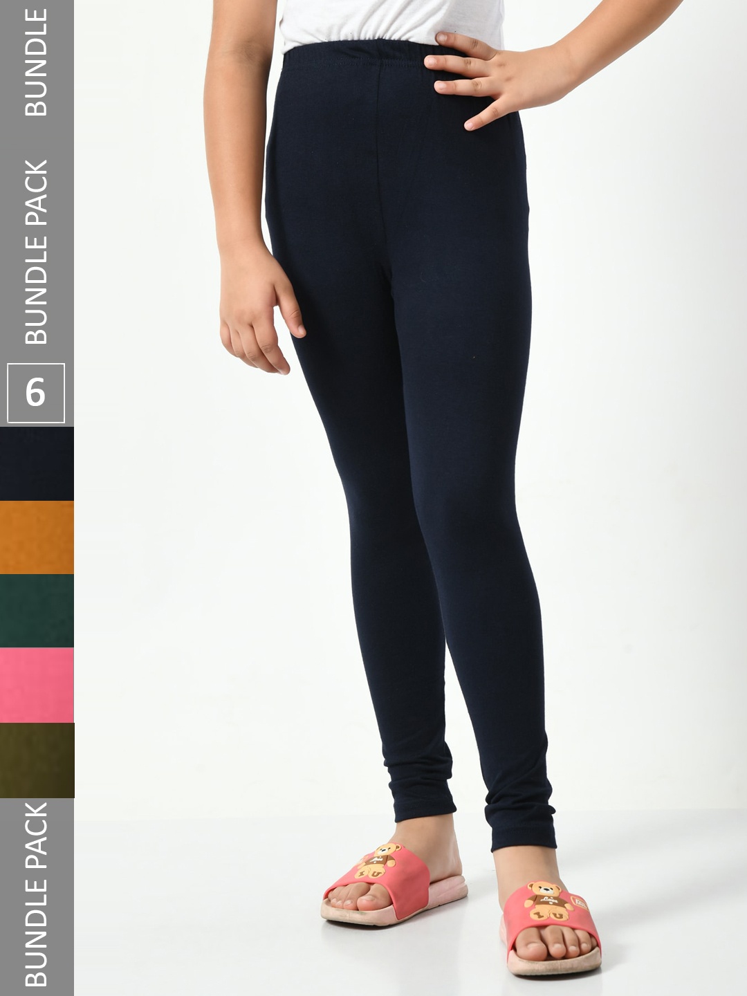 

BAESD Girls Pack Of 5 Churidar Length Leggings, Navy blue