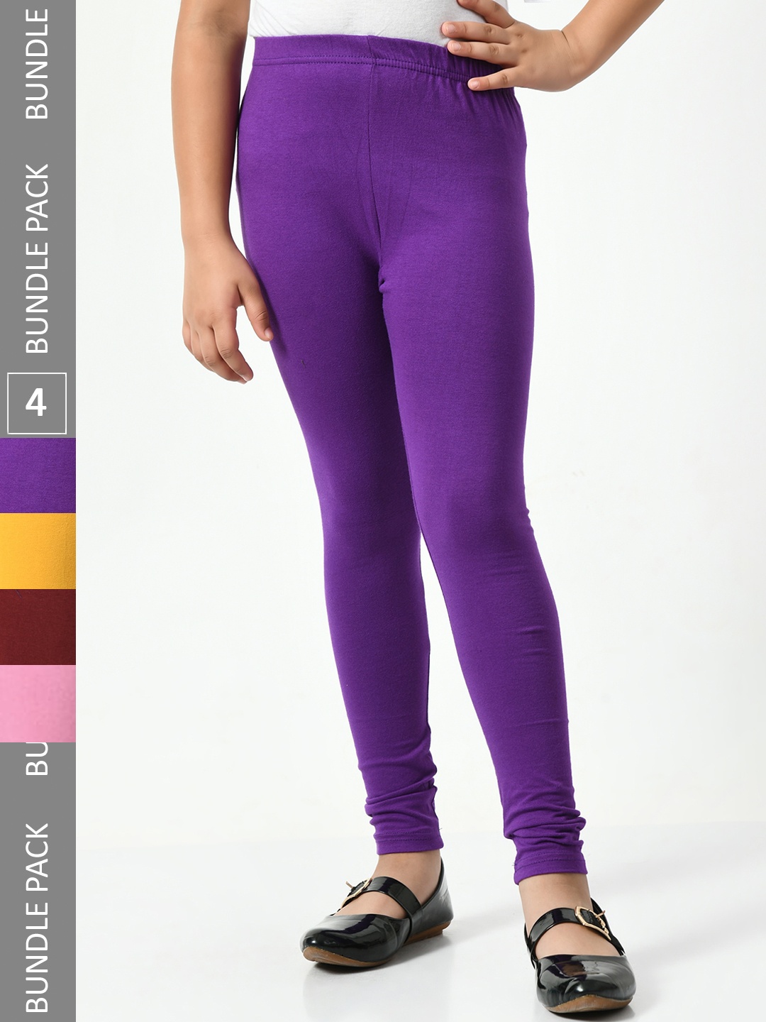 

BAESD Girls Pack Of 4 Churidar Length Leggings, Purple