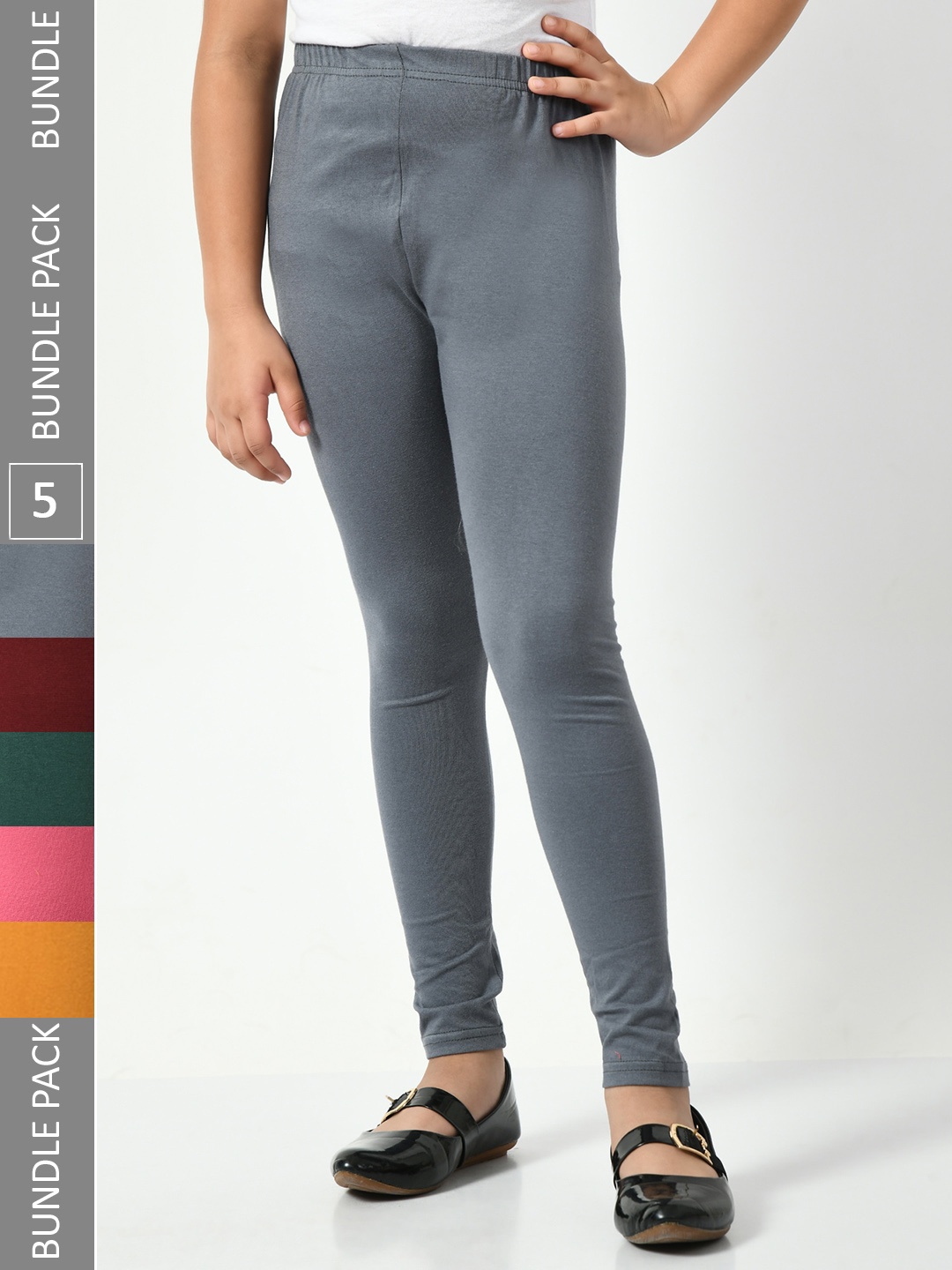 

BAESD Girls Pack Of 5 Churidar-Length Leggings, Grey